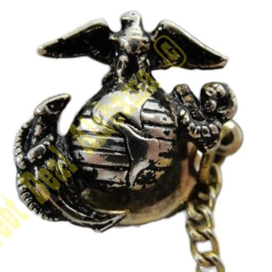 USMC Tie Tack, Globe, Eagle and Anchor, Antique Silver, 1/2" x 1/2", No-Shine Insignia, NIP