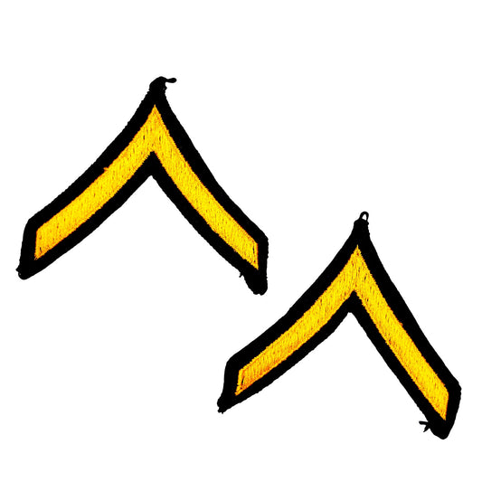 US Army Private E‑2 Rank Chevrons Male Gold on Navy Blue Pair Sew‑On