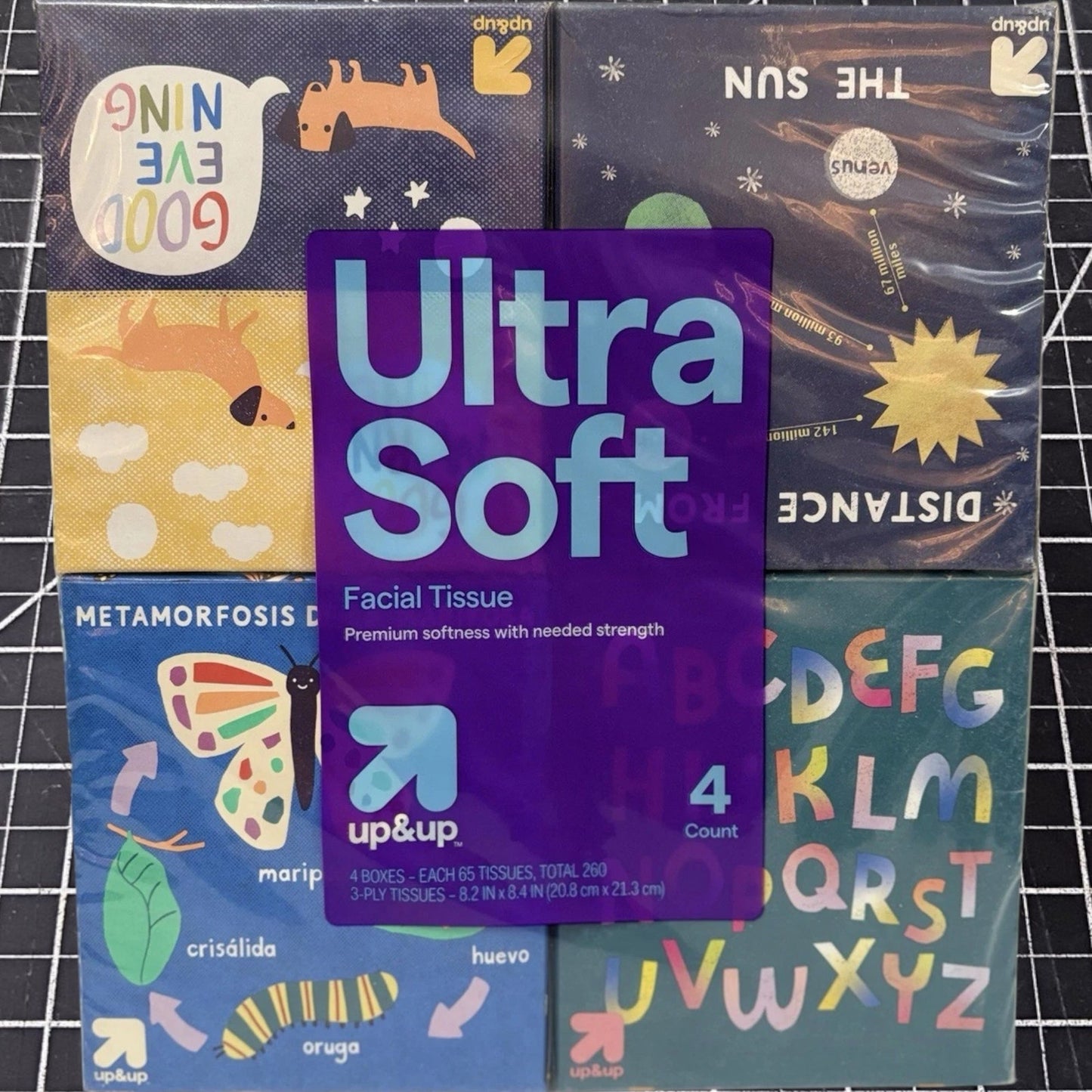 Ultra Soft 3‑Ply Facial Tissue – Back‑to‑School Designs – 8pk/520ct – up & up