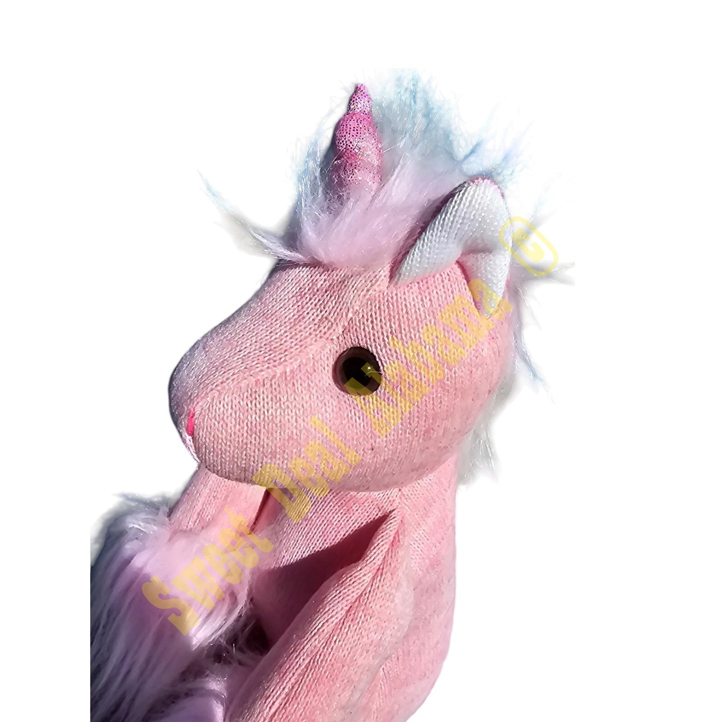 Bearington Collection,  Rosy Glittertoes Pink Knit Unicorn Stuffed Animal, 16"
