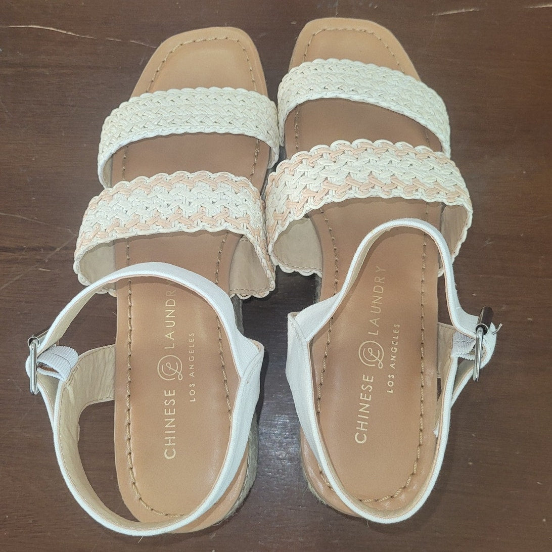 Chinese Laundry Women’s Espadrille Platform Sandals – White/Crochet, Size 8.5