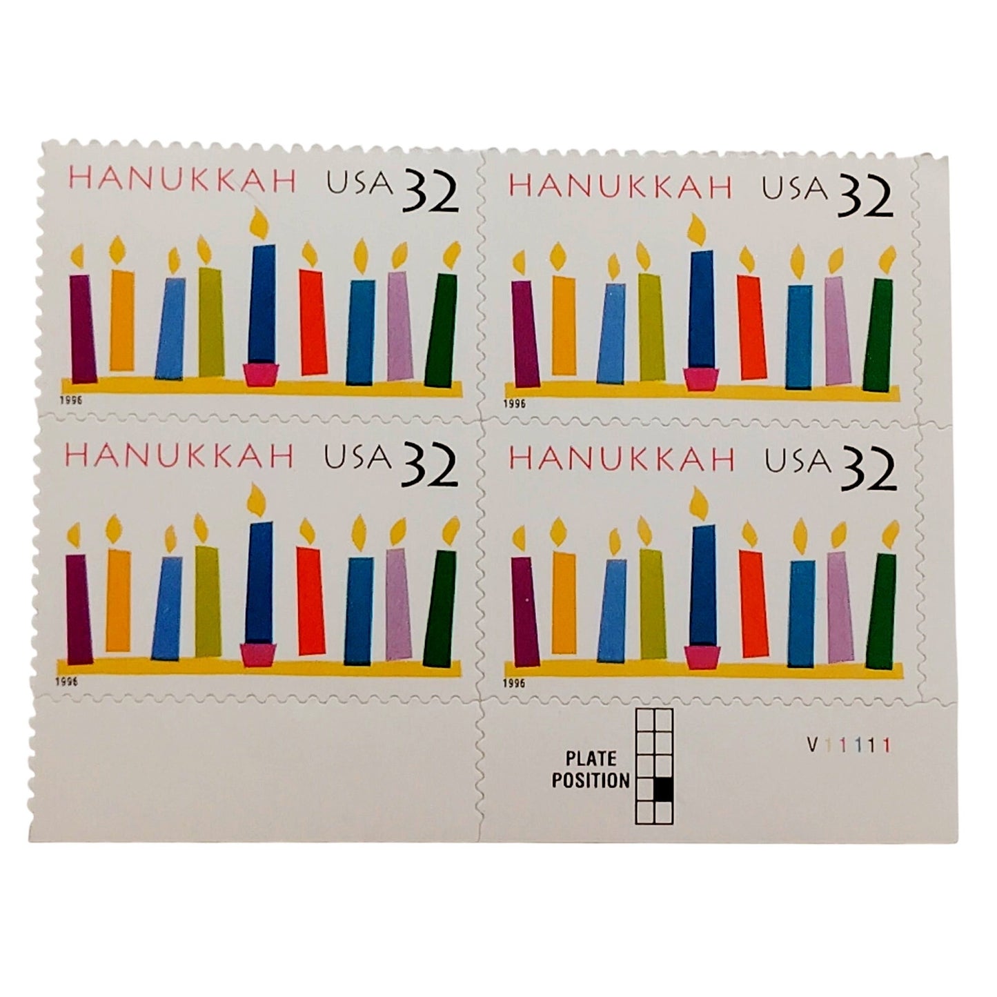Block of 4 – 1996 USA 32¢ Hanukkah MNH Scott 3118 Plate Block