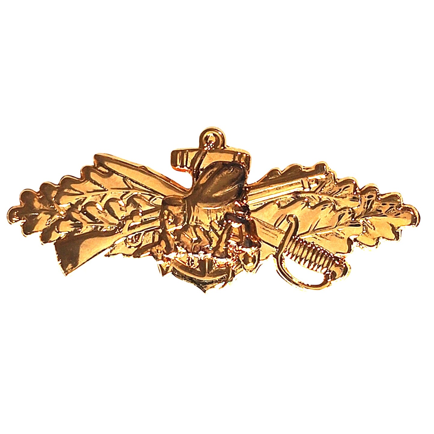U.S. Navy Seabee Combat Warfare Novelty Hat Lapel Pin Gold Tone 1‑1/2" × 5/8"