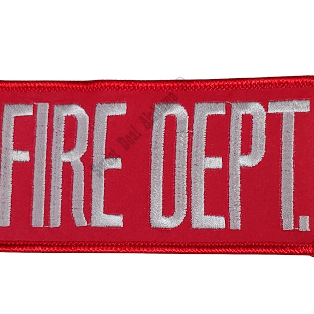 NOS, Fire Dept., White Text on Red, Iron or Sew-On Embroidered Patch, 4"W x 2"H