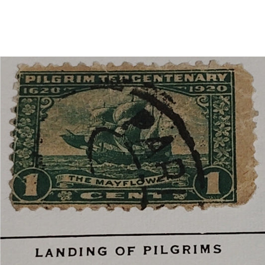 1920 1¢ Pilgrim Tercentenary Stamp – Scott #548 – Mayflower – Wavy Line Cancel