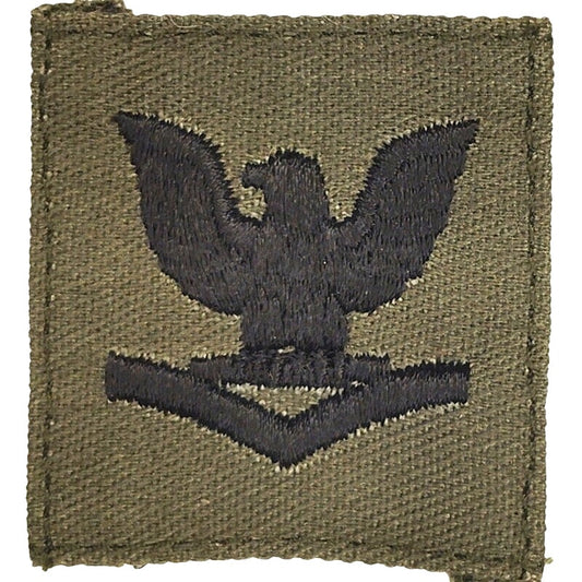 Vintage US Navy PO3 E‑4 Subdued Cap Device Patch ODG Black TE 1‑7/8" × 1‑5/8"