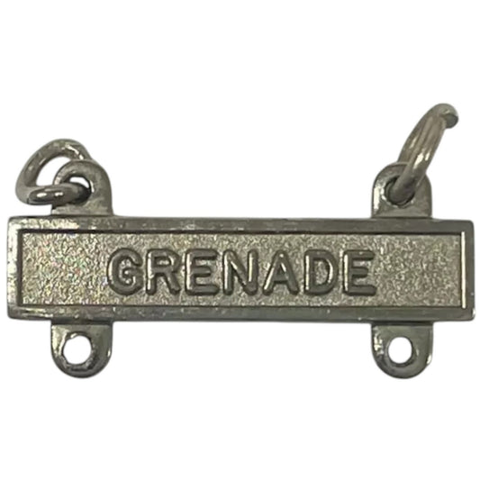 Military Qualification Bar, Grenade, Silver Text, Silver Background, 1/2"H x 1"W