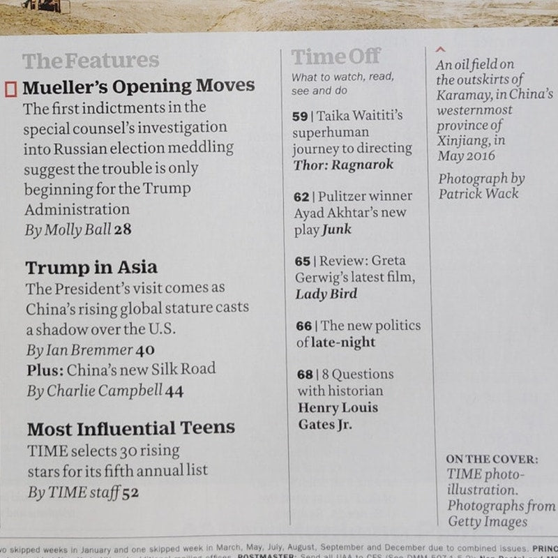 Time Magazine Nov 13 2017 Mueller's Most Wanted Back Issue Collectible