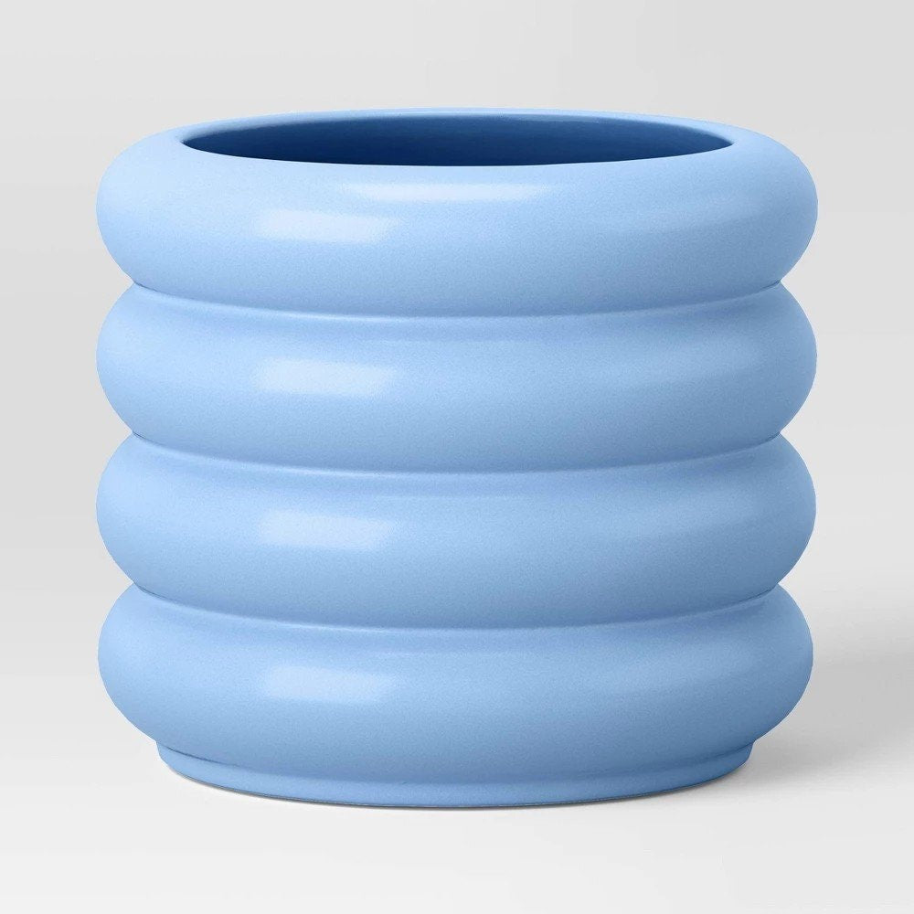 3‑PK Small Bubble Ceramic Planters – Pastel Blue – 5 Inch – Plugged Drain