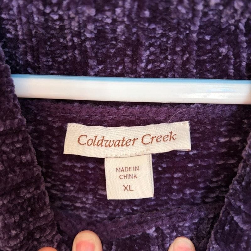 Coldwater Creek Chenille Cowl Neck Sweater Women's XL Deep Purple Plush Knit