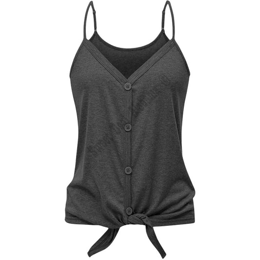 Button Down Casual Summer Top, Sleeveless Shirt, Tie Front Strappy Blouse, S