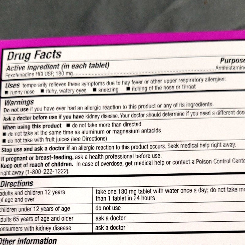 Walgreens 24 Hour Allergy Relief Fexofenadine Tablets 30 CT EXP. 09-30-2024