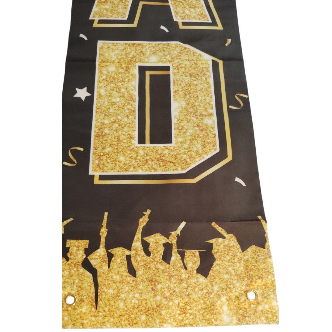 Congrats Grad Vertical Banner Gold Hanging Porch Or Wall Signage 72 in ×12 in