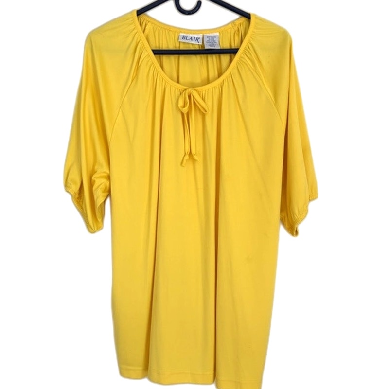 Blair Norm Thompson Women's 2-Piece Yellow Top & Navy Print Pants Set L