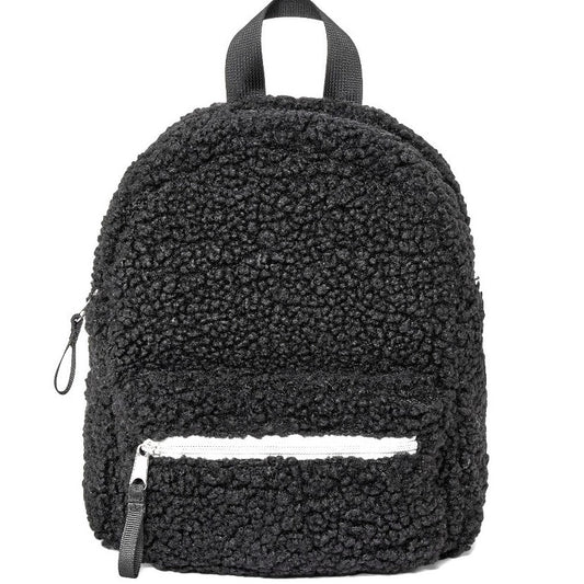 Kids' Mini Faux Shearling Backpack – Art Class™ Black – Lightweight Design, Ages 3–11, Recycled Poly