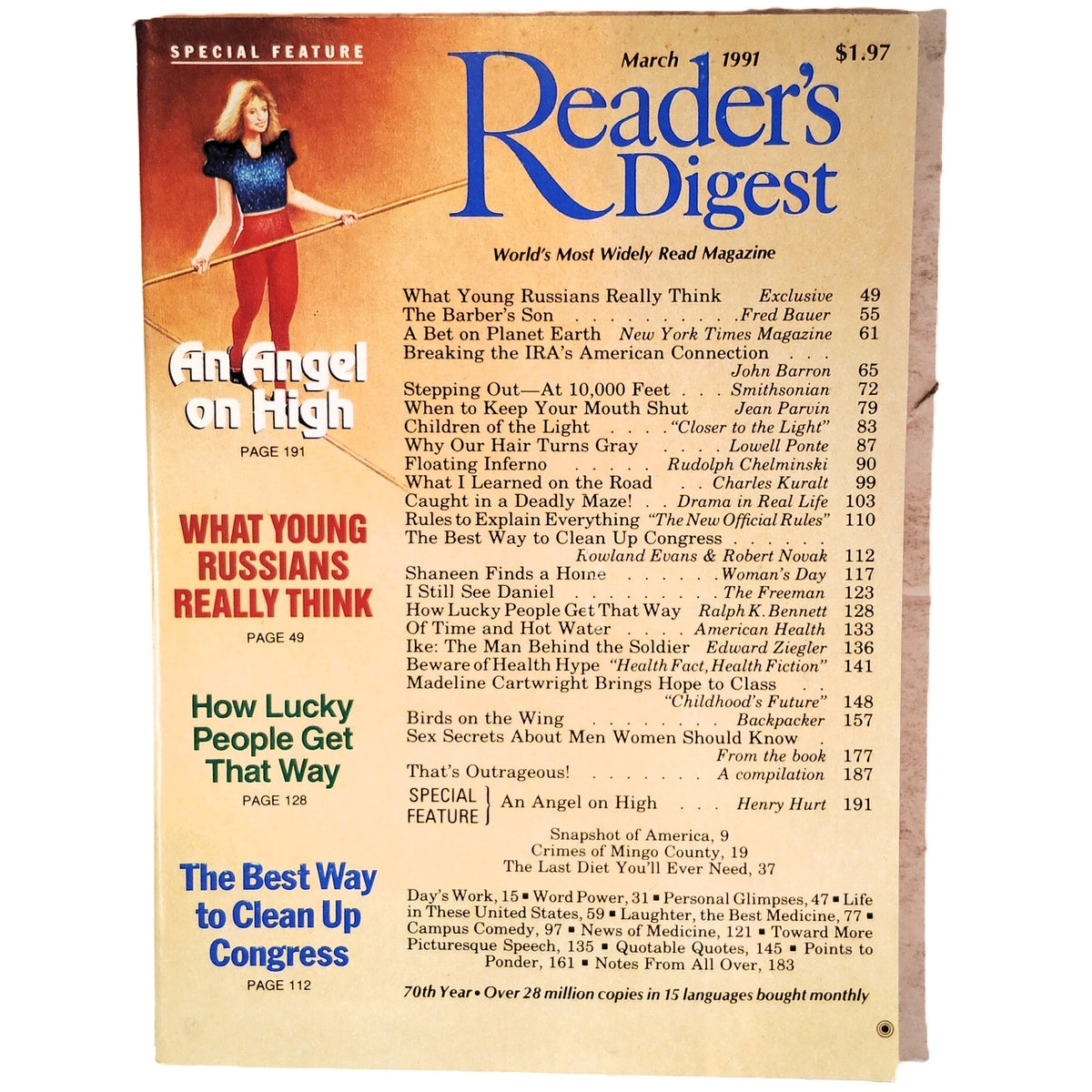 Reader's Digest March 1991 Magazine An Angel on High Vintage Back Issue