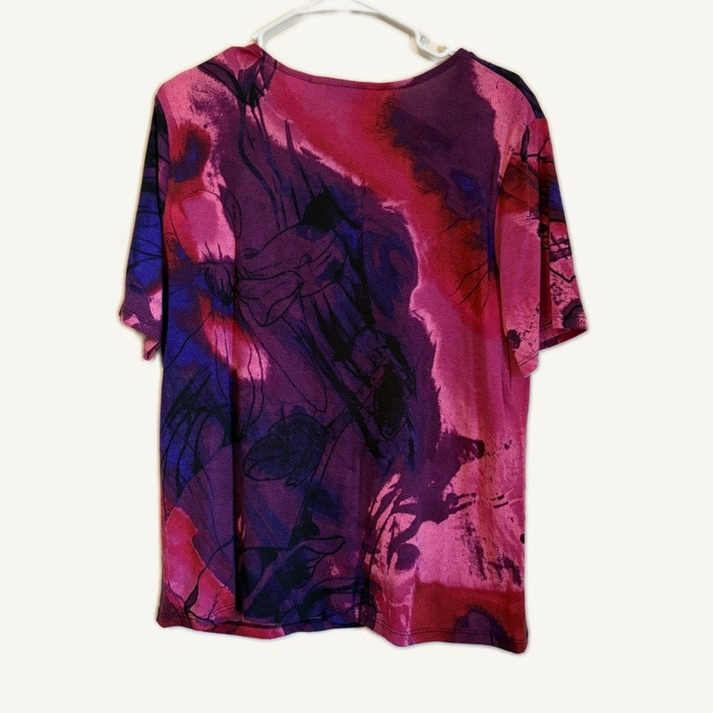 Draper's & Damon's Pink Purple Floral 2-Piece Top & Cover Set w/ Necklace L