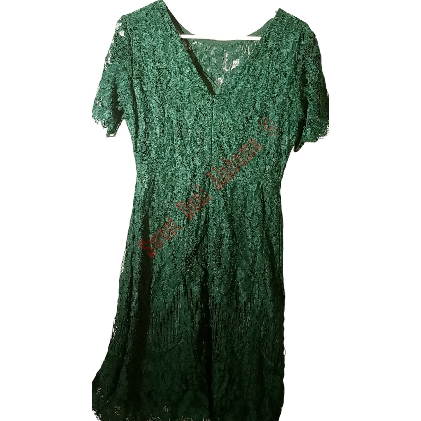 Elegant Round Neck V-Back Floral Lace Cocktail Party A Line Dress, Green, Size M