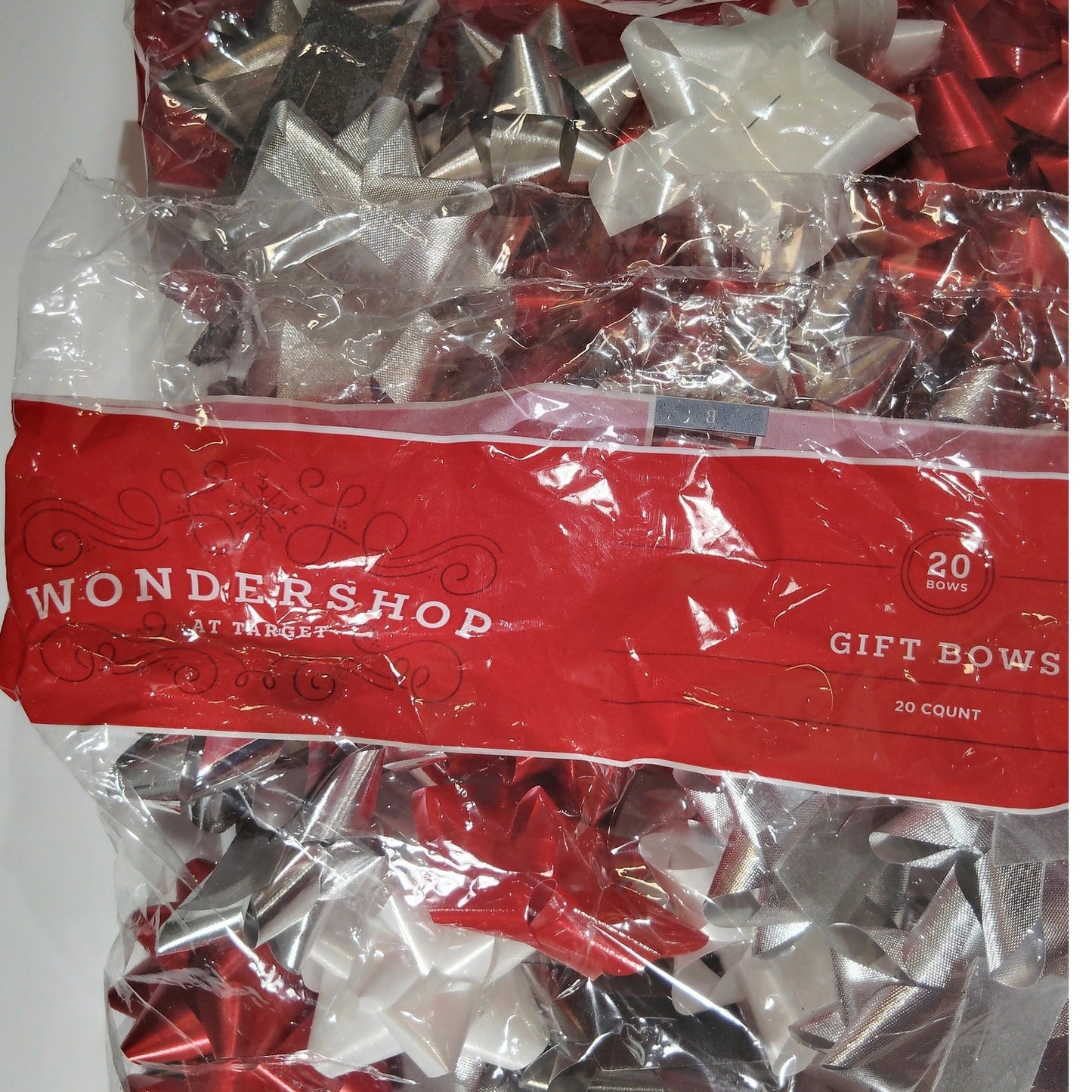 Wondershop 40ct Christmas Gift Bows Red White Silver Holiday Peel n Stick Bows