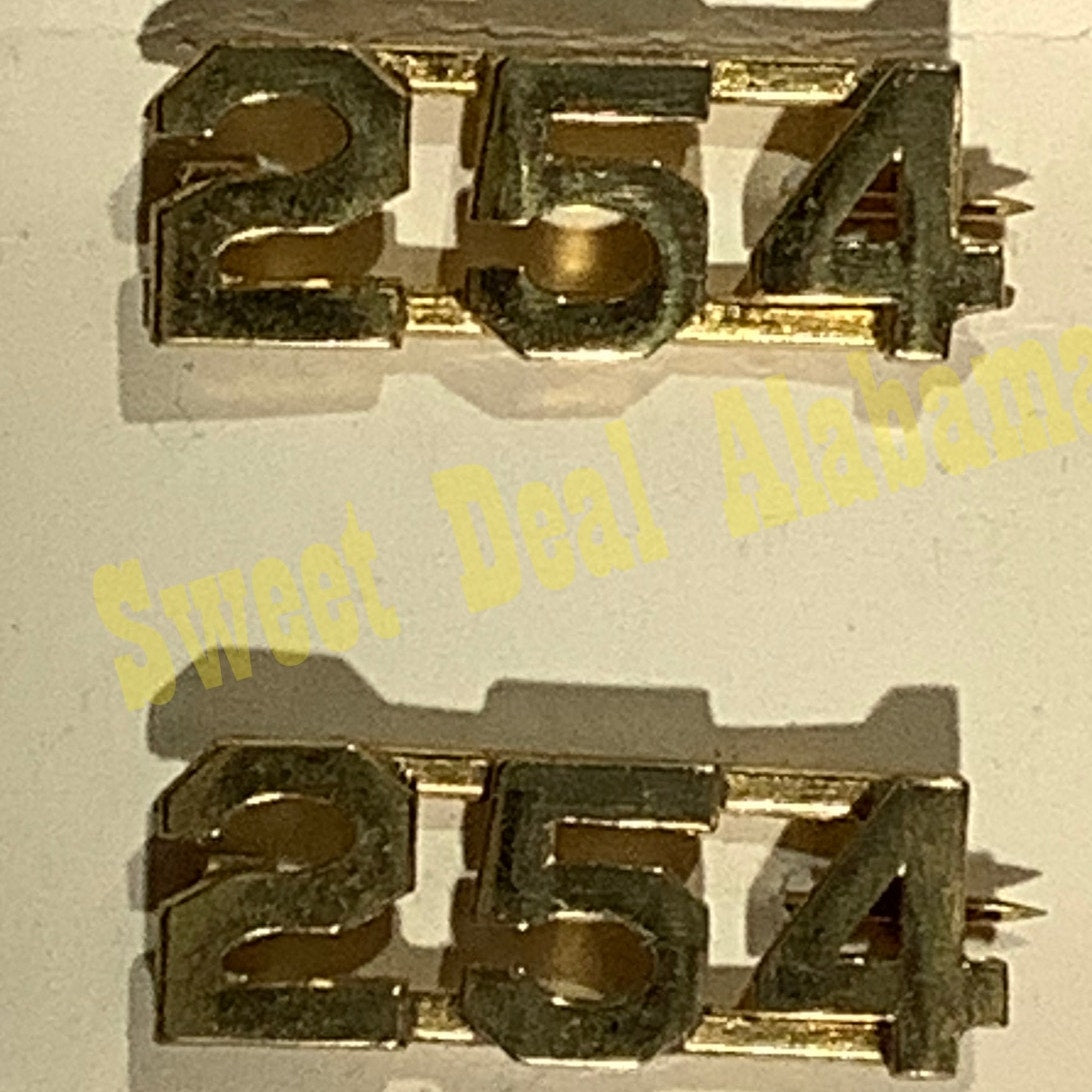 Early/Mid 1900s Brass C-Clasp "254" Collar Devices 3/8"H Hat / Lapel Pins Set