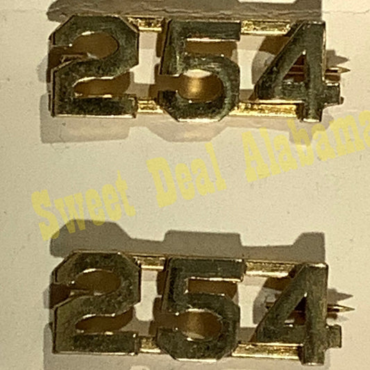 Early/Mid 1900s Brass C-Clasp "254" Collar Devices 3/8"H Hat / Lapel Pins Set