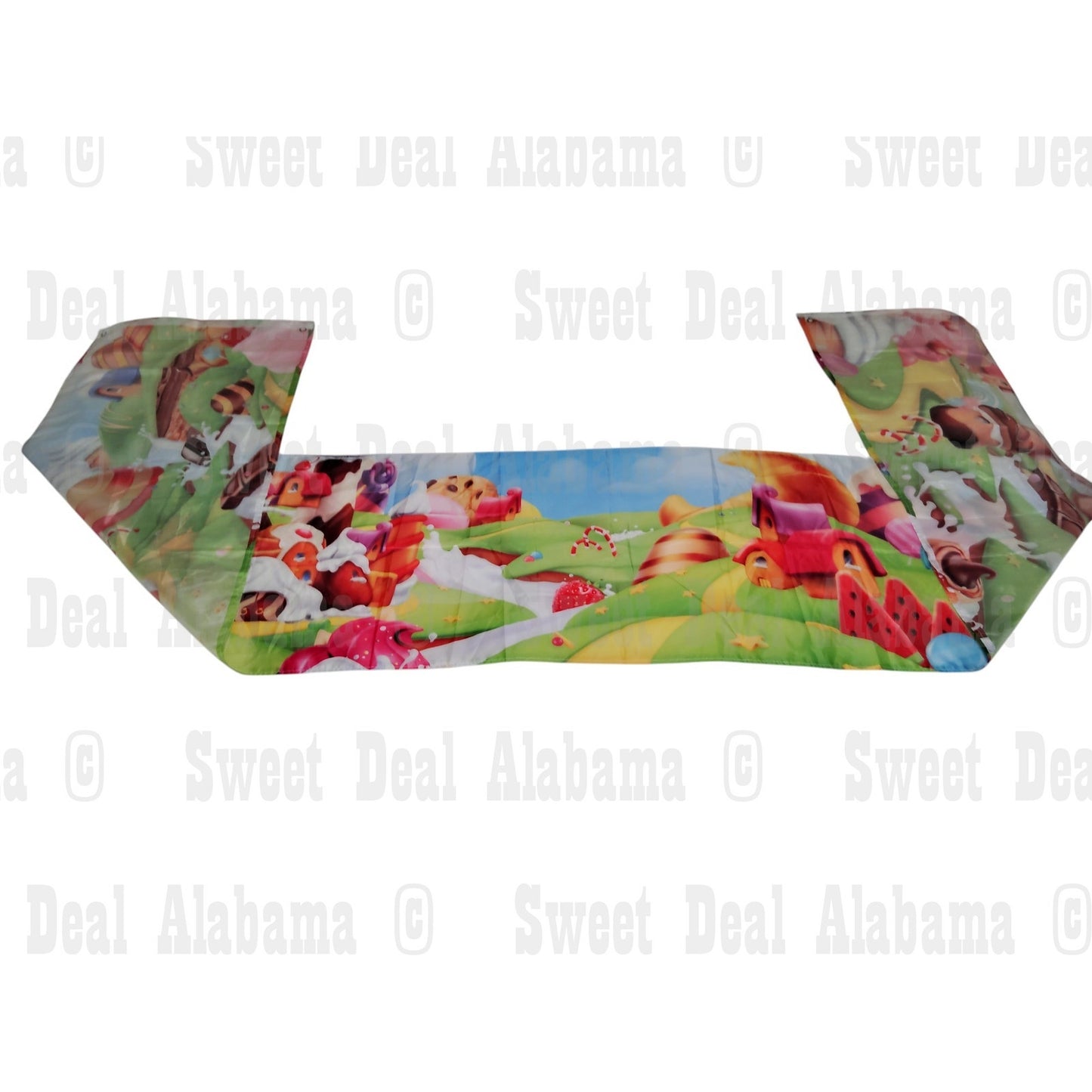 Cartoon Candy Castle Indoor/Outdoor Banner 118” x 20” Candyland Lollipop Rainbow