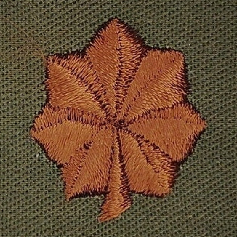 Vintage U.S. Major O-4 Sew-On Rank Insignias, Emb. Gold Oak Leaves on ODG, 1 Pr