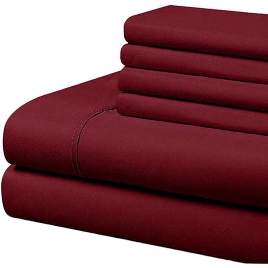 4-Piece Bed Sheet Sets, Extremely Durable – Easy Fit – Wrinkle Resistant – (Includes 1 Bonus Pillowcase), Twin XL, Burgundy, NIP