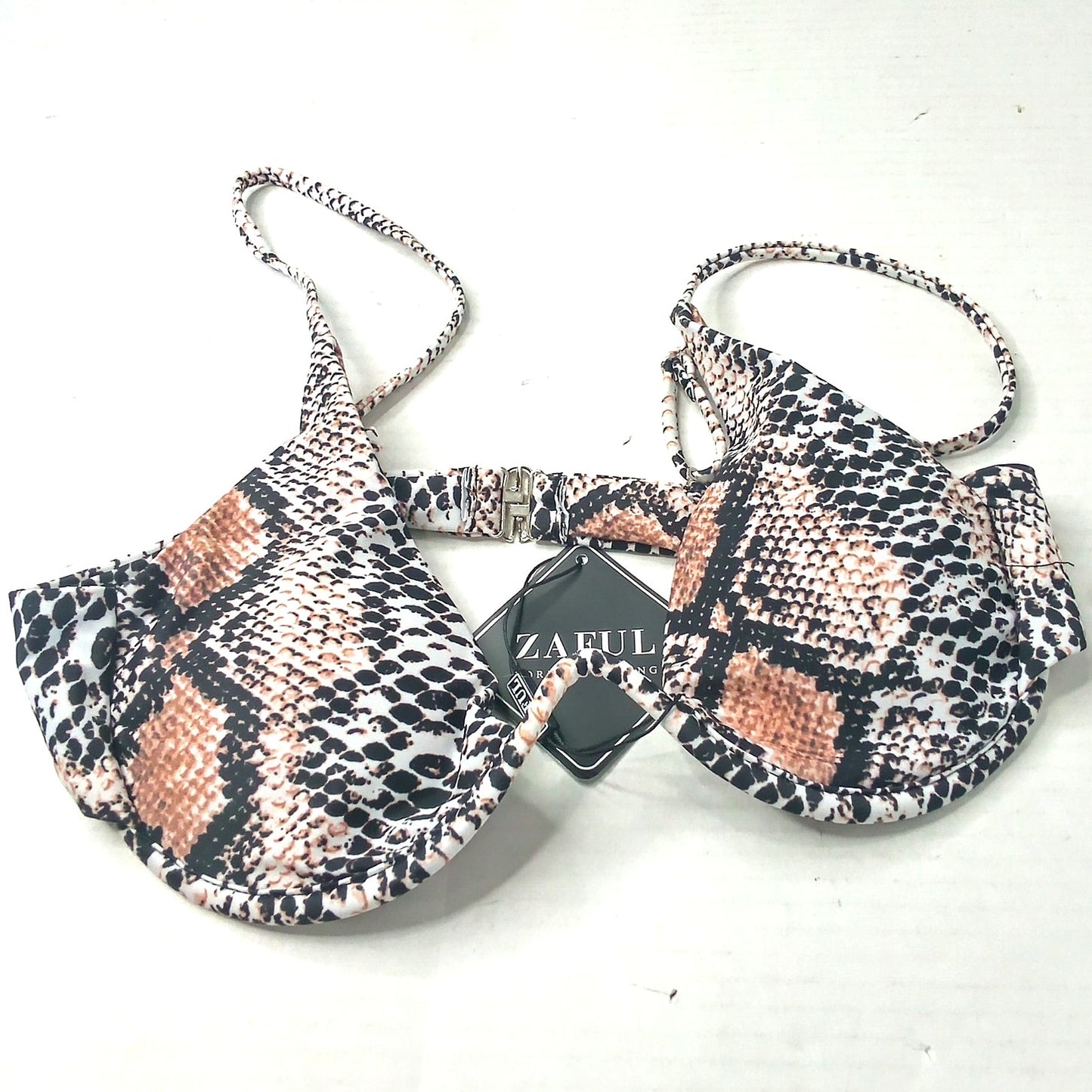 Zaful Snakeskin Underwire Bikini Top Push Up Spaghetti Strap Swim Top Small (4)
