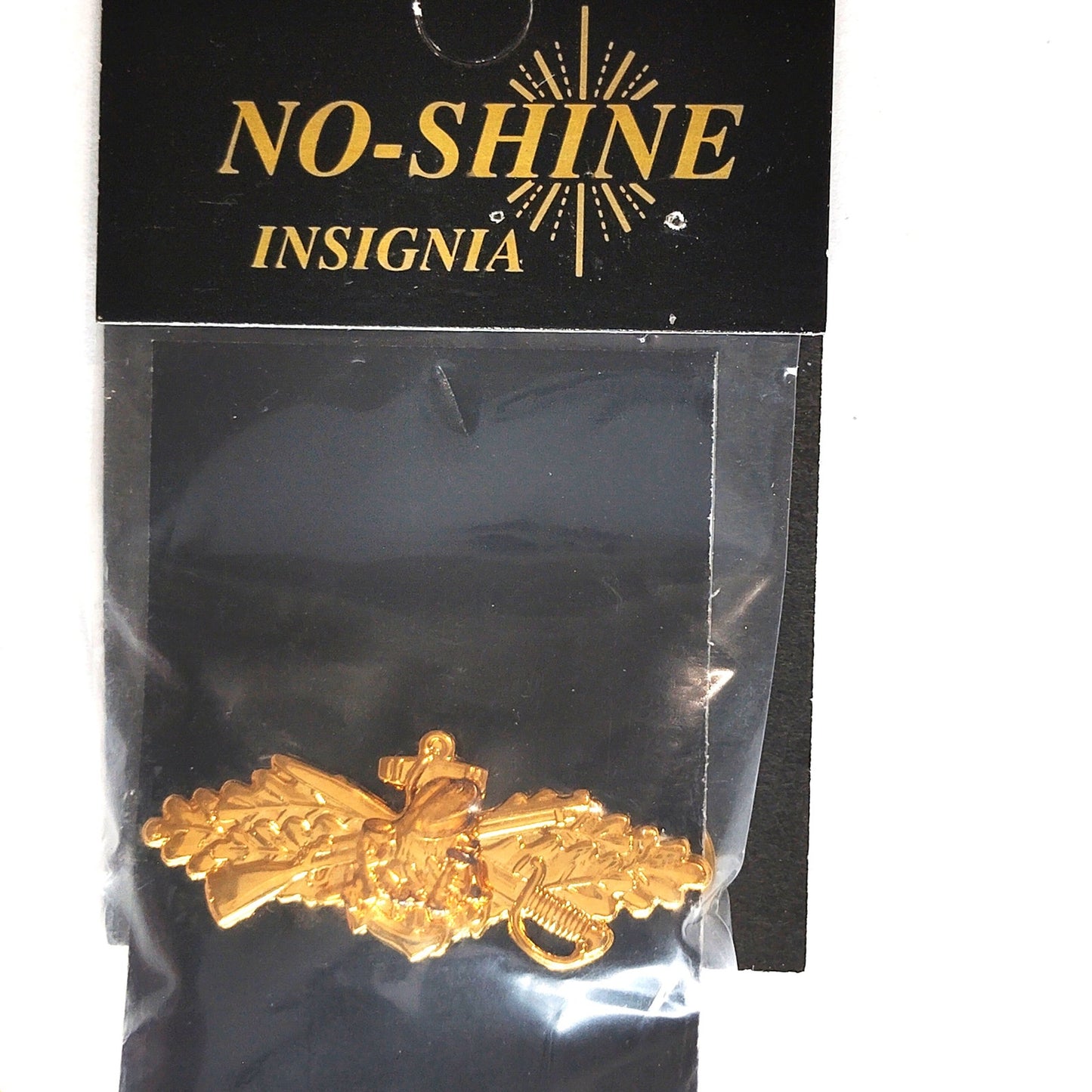 U.S. Navy Seabee Combat Warfare Novelty Hat Lapel Pin Gold Tone 1‑1/2" × 5/8"