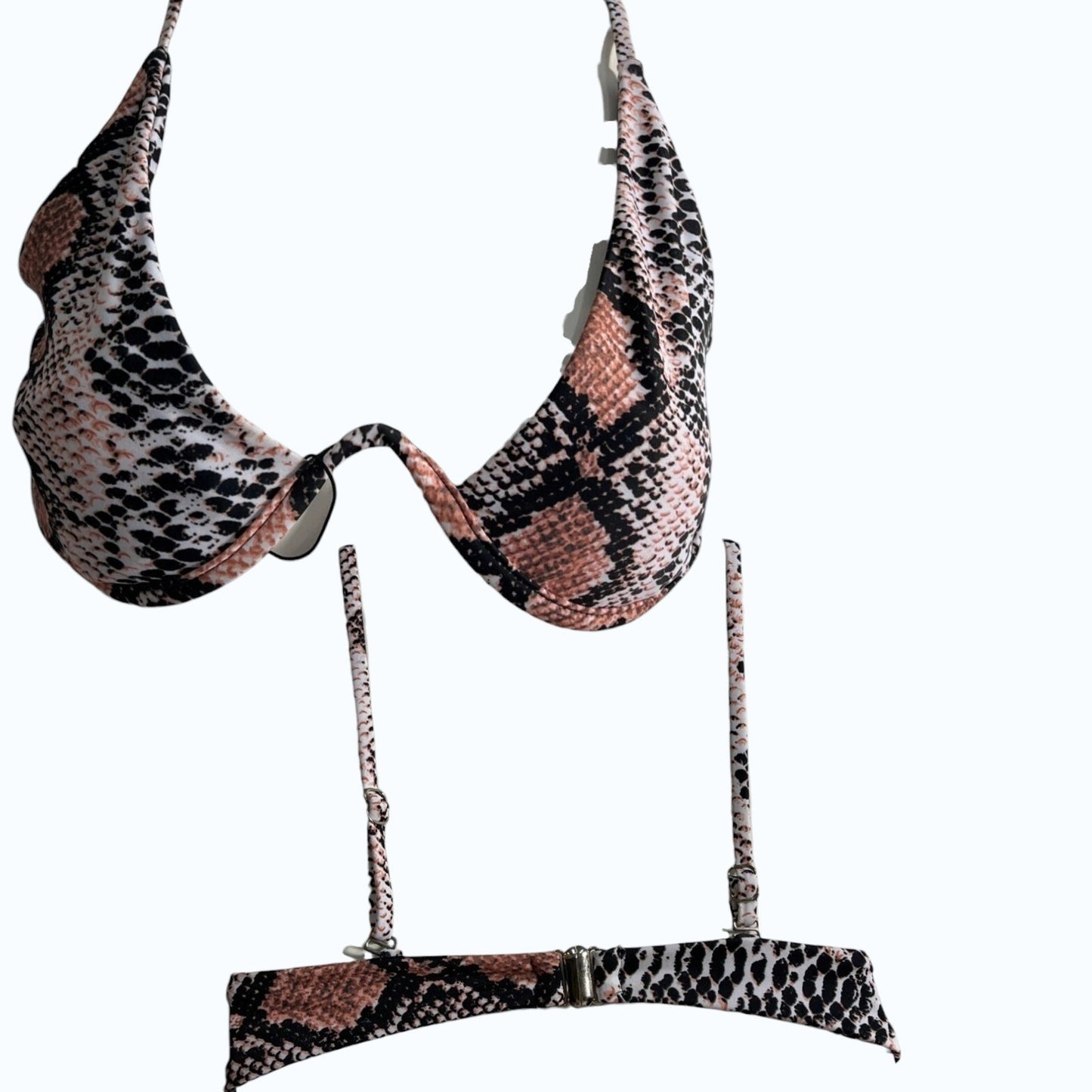 Zaful Snakeskin Underwire Bikini Top Push Up Spaghetti Strap Swim Top Small (4)