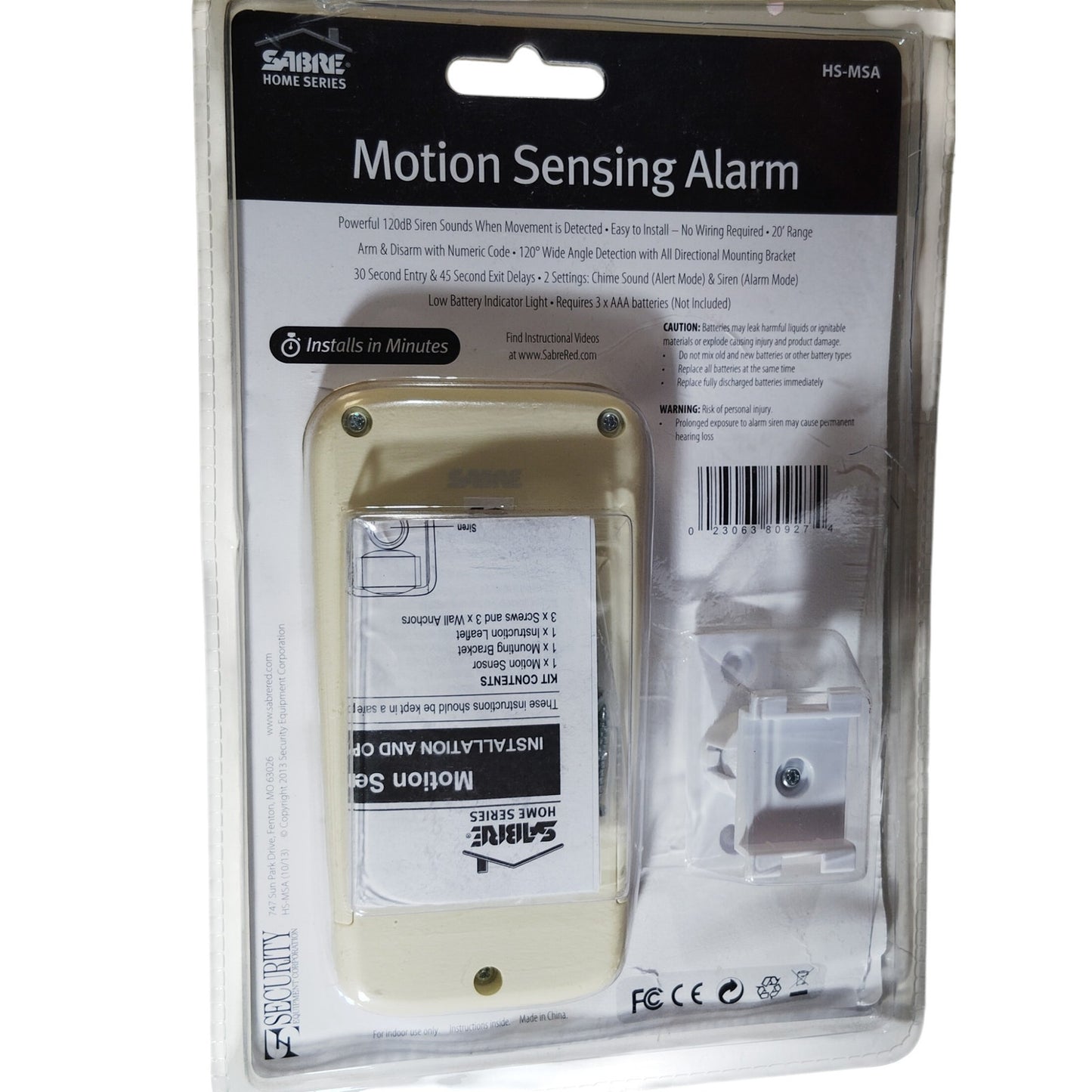 SABRE HS-MSA Motion Sensor Alarm – 120dB, White (UPC: 023063809274)
