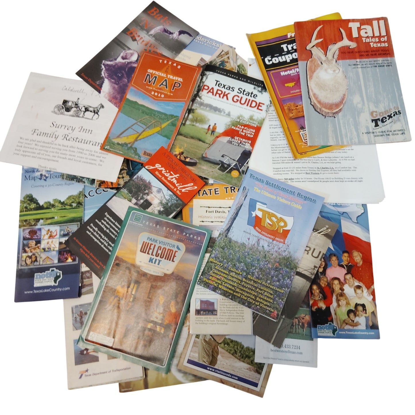 2010 Texas Travel Ephemera Lot, 4 LBS., Maps Guides Brochures + 10‑Page Journal