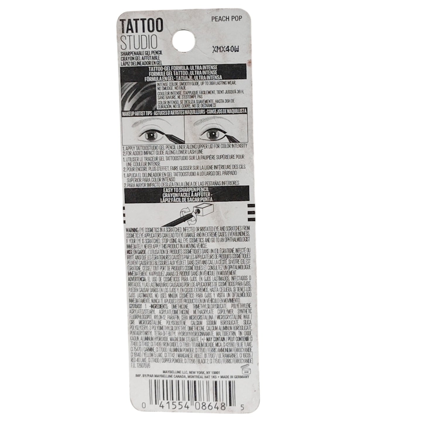 Maybelline Tattoo Studio Gel Eyeliner – Peach Pop, Waterproof, 36HR Wear 0.04 oz