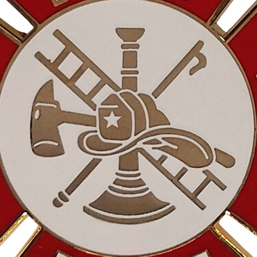 Large Fire Dept Maltese Cross Hat Lapel Pin 1‑1/2"D