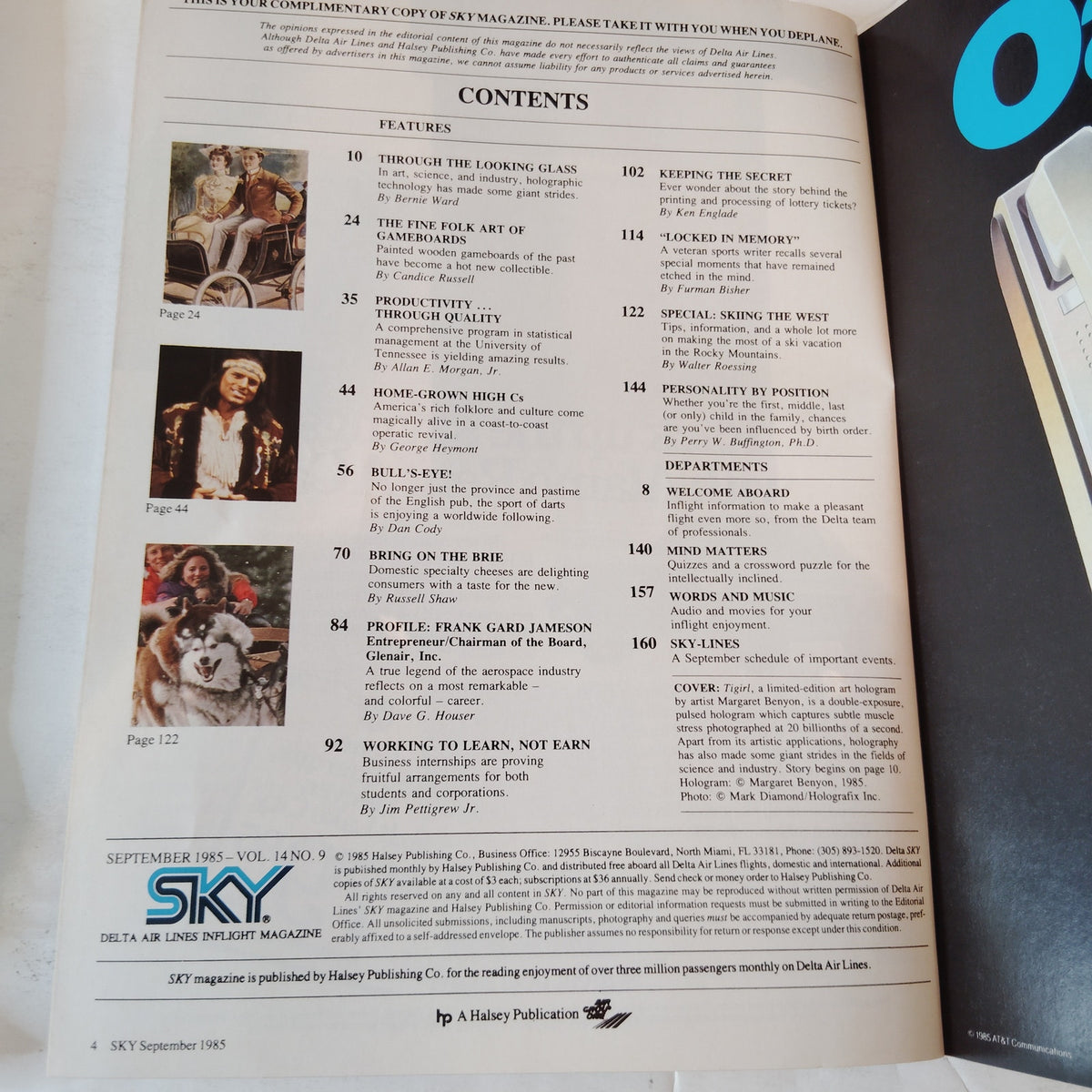 Delta SKY In-Flight Magazine September 1985 - Darts, Lottery, Skiing the West