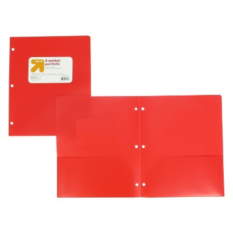 12-Pack - 2‑Pocket 3‑Hole Punch Plastic Folder – Red – 12‑Pack