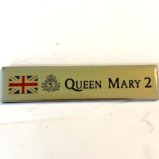 Queen Mary 2 Cunard Line Heavy Metal Gold Tone Fridge Magnet Union Jack 3.5x0.75