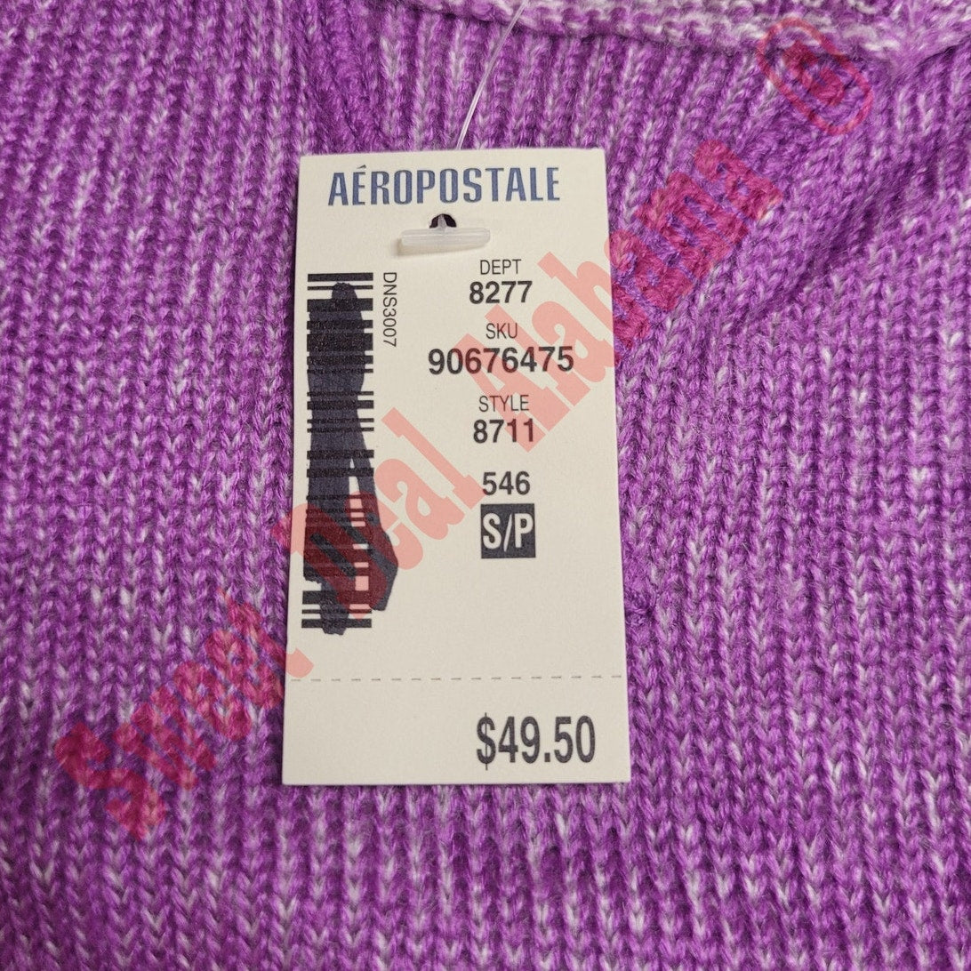 AEROPOSTALE Women's L/S Raglan Crew Knit Sweater, Purple, Small/Petite