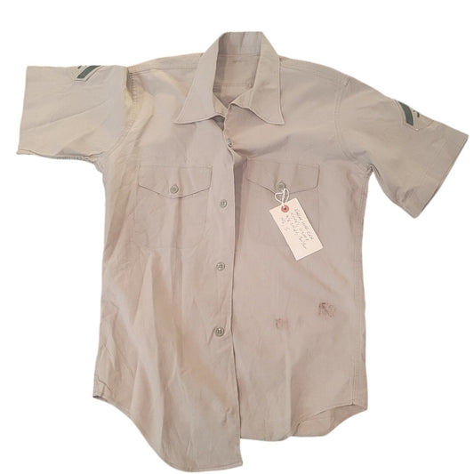 Korean War Era Military Lance Corporal Khaki Service Shirt, S/S, Small, 14½ Neck