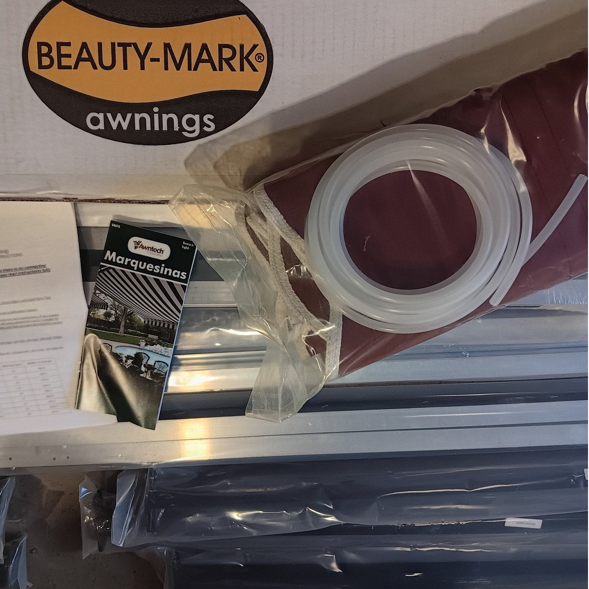 Awntech Dallas Retro Fixed Awning 10.38 ft x 16" x 30" Burgundy, Acrylic Fabric