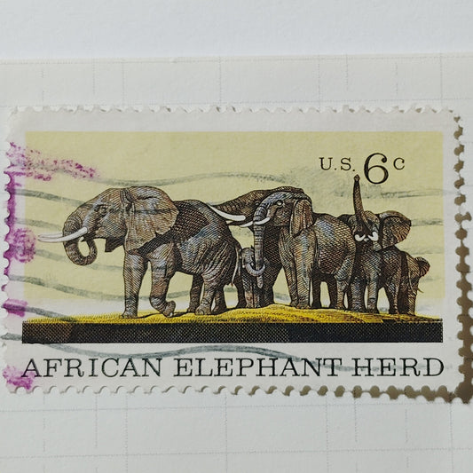 1970 US Postage Stamp #1388 African Elephant Herd Natural History 6c Used
