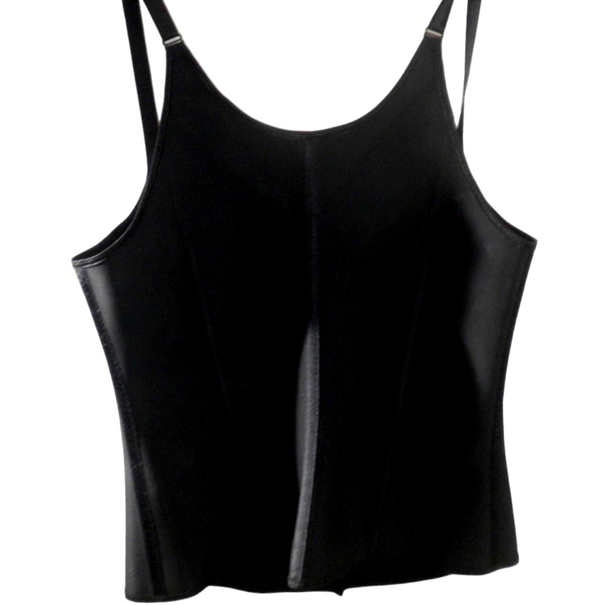 Steel Boned Latex 3 Rows of Hooks Body Shaper Corset Vest Halter-Latex- Black XL