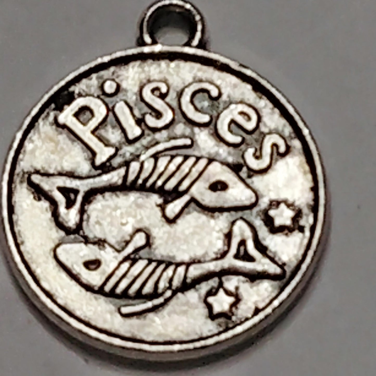 Pisces Zodiac Charm Patinated Silver‑Tone Two‑Fish Design 5/8" Medallion Pendant