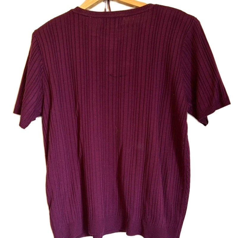 Alfred Dunner 3-Piece Maroon Purple Knit Top Pants Set Necklace Size L