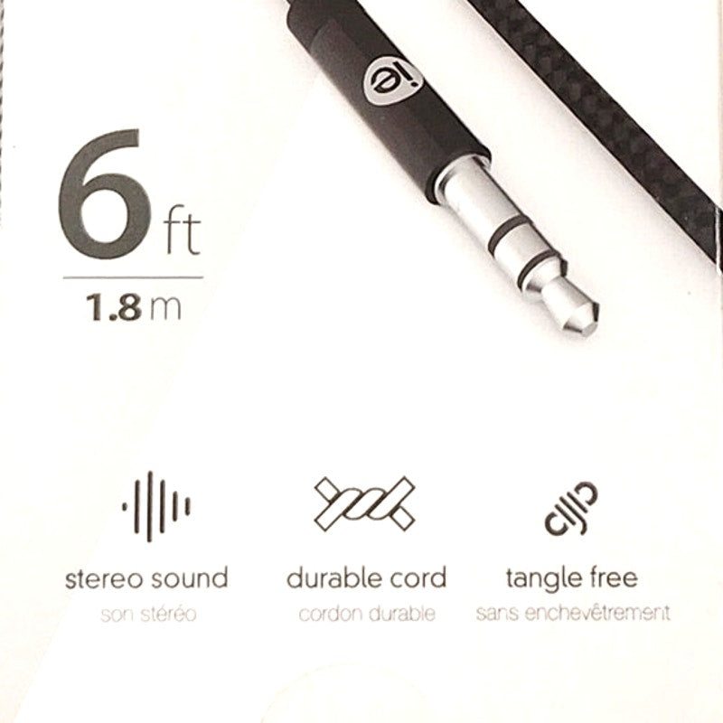 I Essential 6‑Foot Silver‑Black Braided AUX Audio Cable For 3.5mm Audio Devices