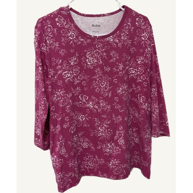 Blair Women's Pink Floral 3/4 Sleeve Top & Button-Up Shirt 2-Piece Set Large