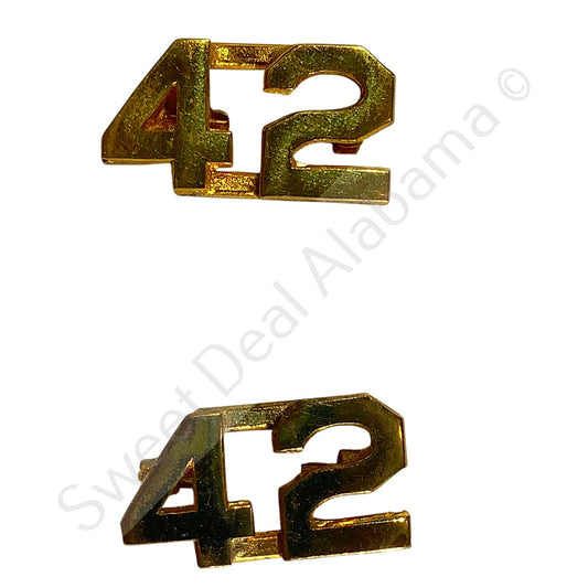 WWI Era Numeric "42", Brass Military C-Clasp Hat / Lapel / Collar Pins Set 3/8"H