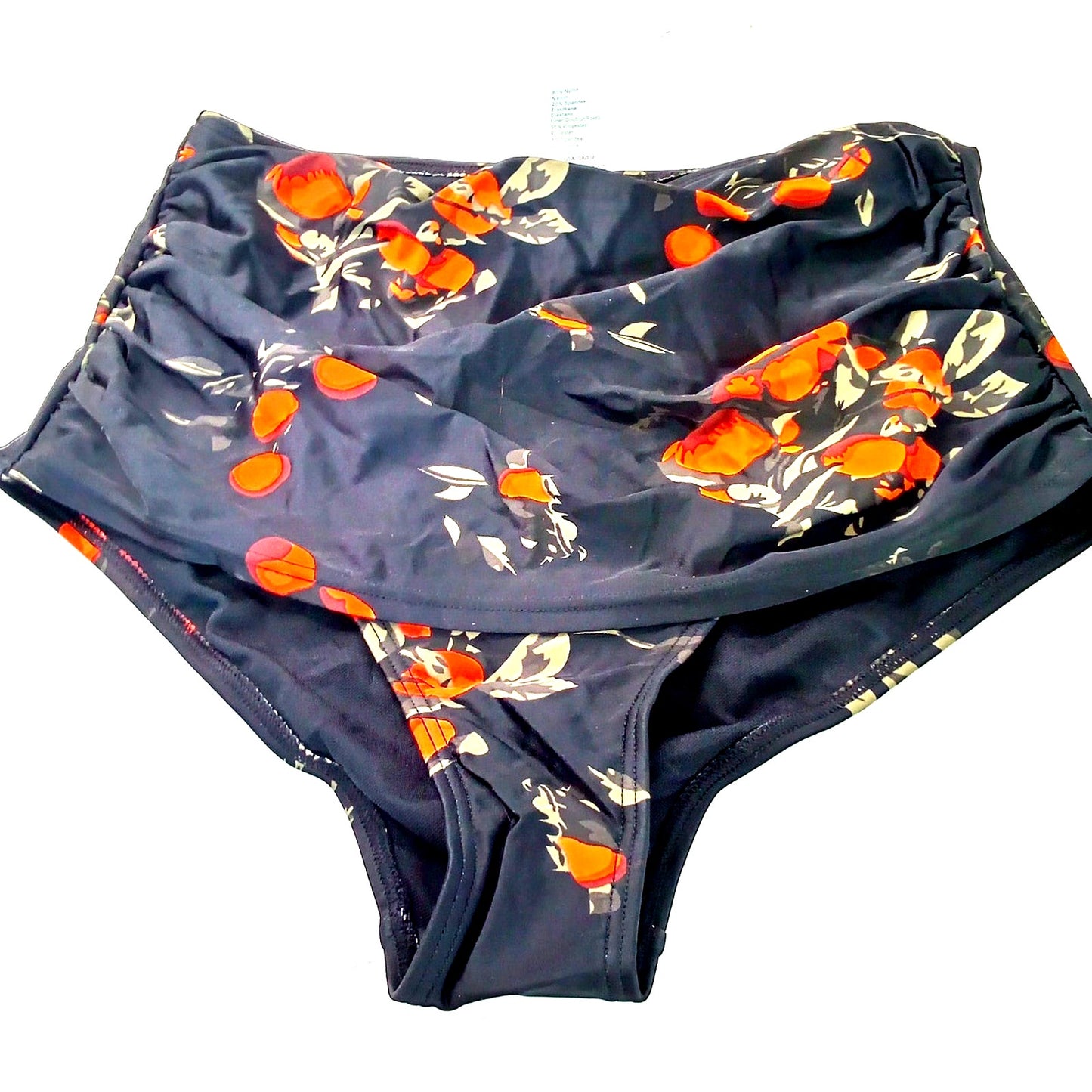 Cocoship Floral High Waisted Bikini Bottoms Ruched Swim Retro Style Lrg (US 8)