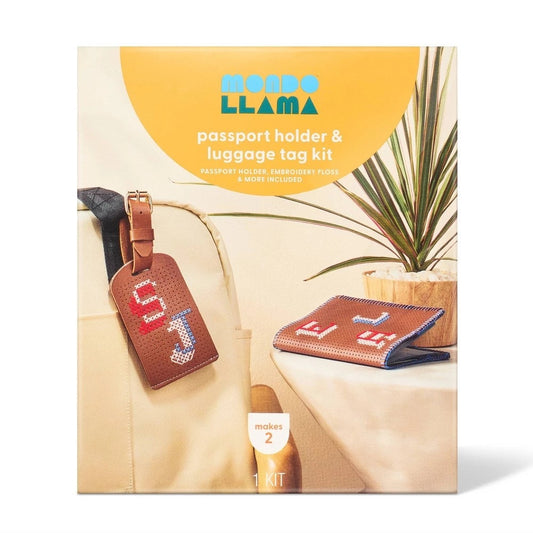 Custom Cross Stich Passport Holder & Luggage Tag Craft Kit - Mondo Llama